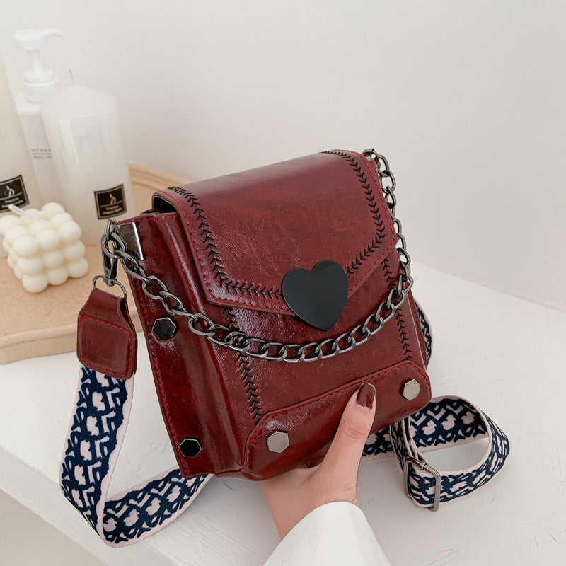 Women's Small Bag Trendy Versatile Textured Crossbody Bag with Wide Shoulder Strap and Fashionable Single Shoulder Small Square Bag