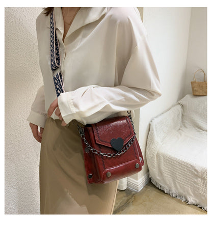 Women's Small Bag Trendy Versatile Textured Crossbody Bag with Wide Shoulder Strap and Fashionable Single Shoulder Small Square Bag