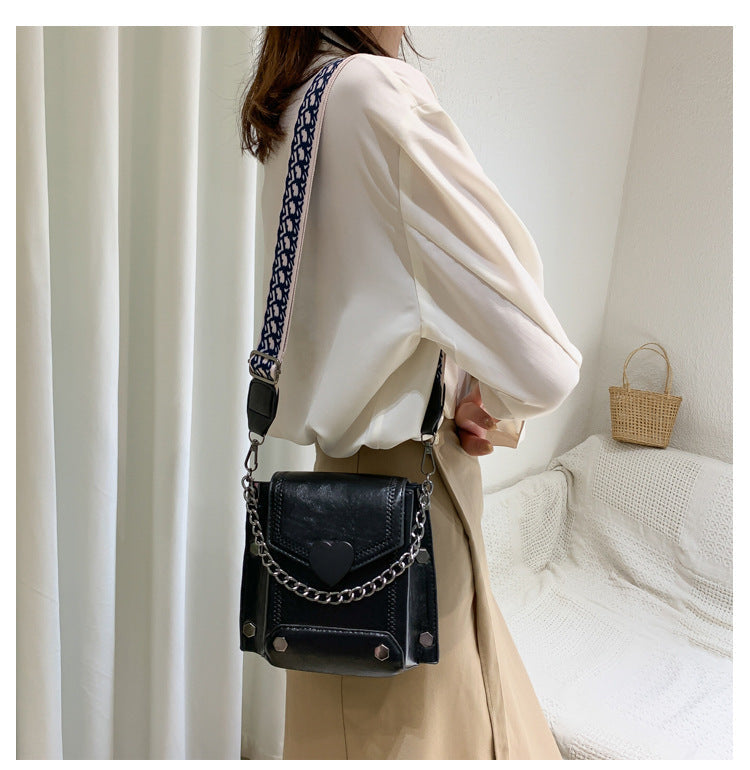 Women's Small Bag Trendy Versatile Textured Crossbody Bag with Wide Shoulder Strap and Fashionable Single Shoulder Small Square Bag