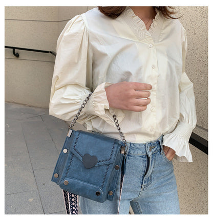 Women's Small Bag Trendy Versatile Textured Crossbody Bag with Wide Shoulder Strap and Fashionable Single Shoulder Small Square Bag