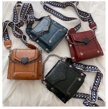 Women's Small Bag Trendy Versatile Textured Crossbody Bag with Wide Shoulder Strap and Fashionable Single Shoulder Small Square Bag