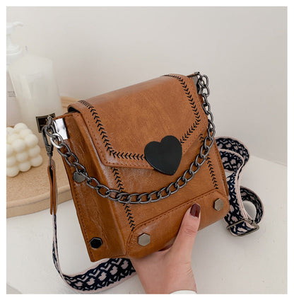 Women's Small Bag Trendy Versatile Textured Crossbody Bag with Wide Shoulder Strap and Fashionable Single Shoulder Small Square Bag